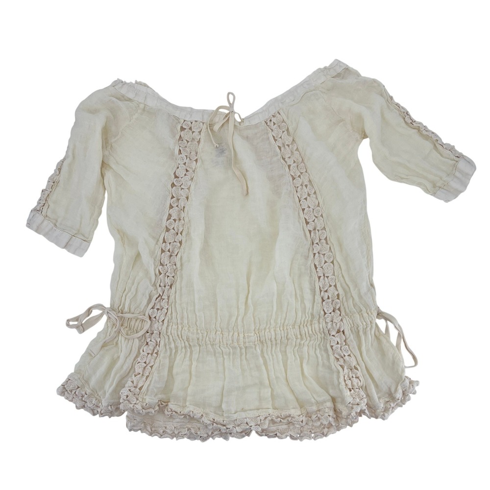 Sunday‎ Saint Tropez Womens Cream Gauze Crochet Lace Tunic Top Made in France